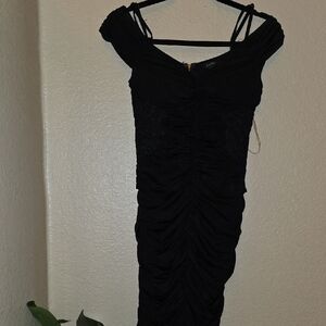 Entry Elegant Black Ruched Mini Dress